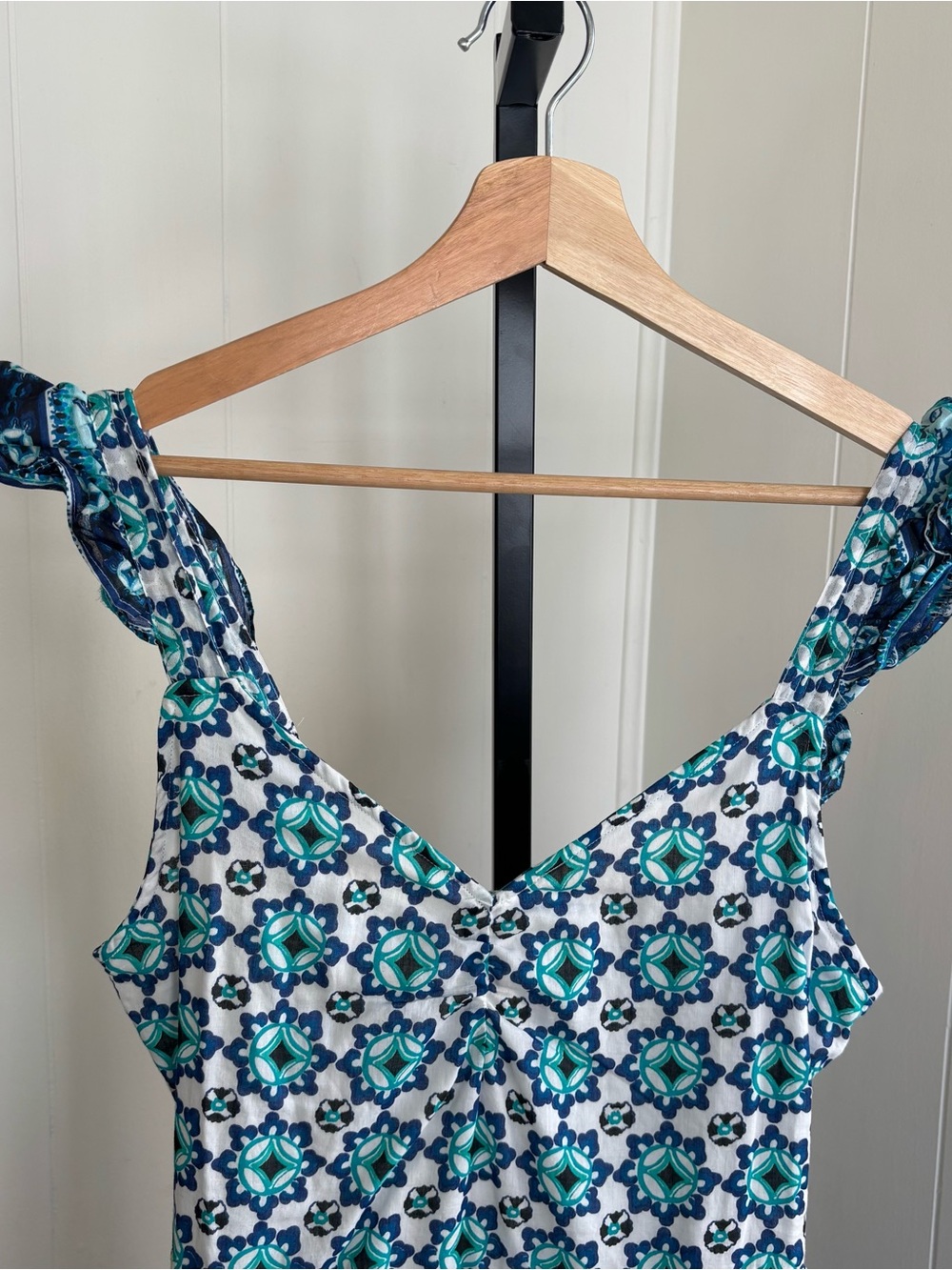 Lucky Brand Tiered Cotton Maxi Dress Blue Teal Spanish Tile Floral Women’s M NWT - Picture 2 of 10